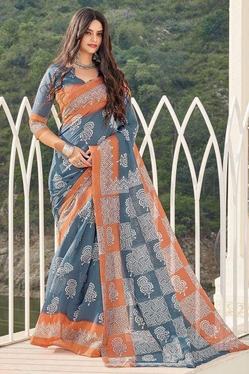 Heather Grey Cotton Saree