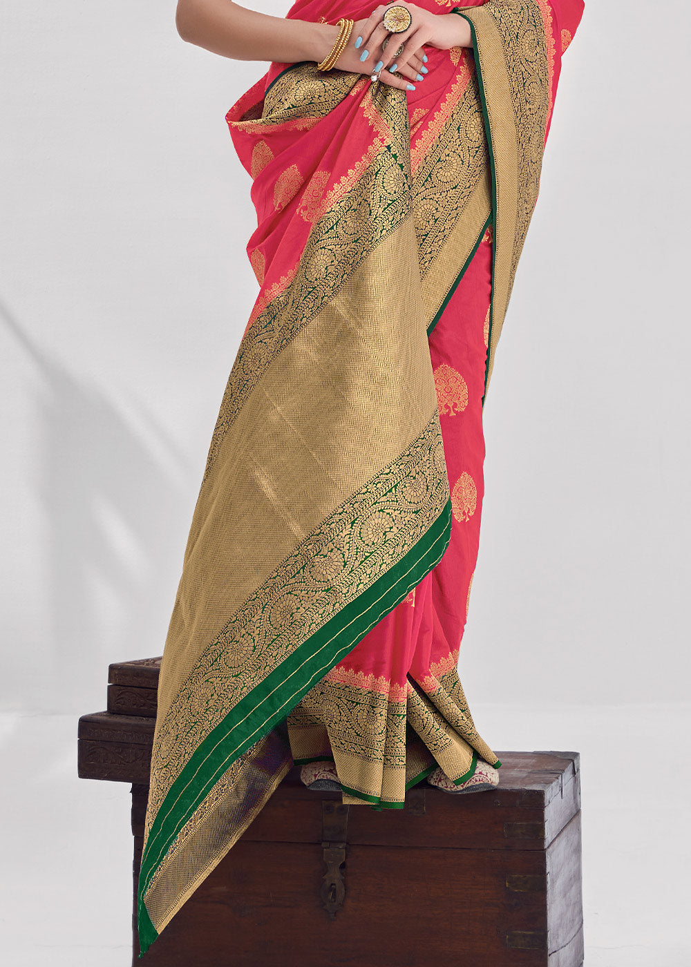 Shiraz Pink Zari Woven Organza Silk Saree