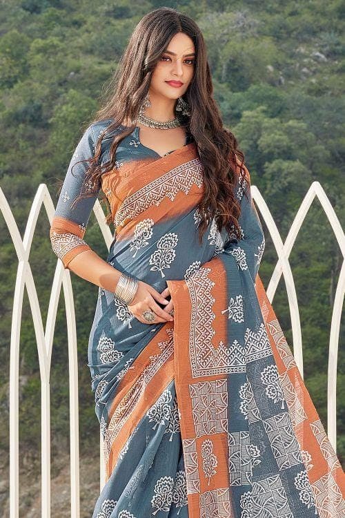 Heather Grey Cotton Saree