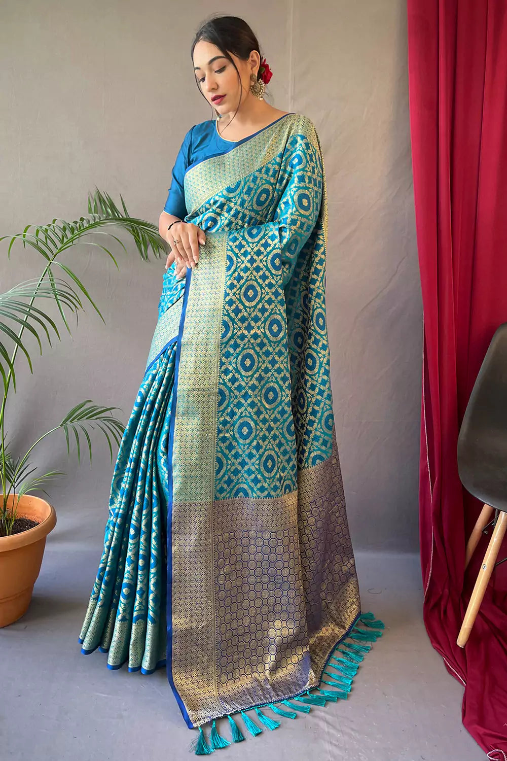 Astral Blue Patola Silk Saree