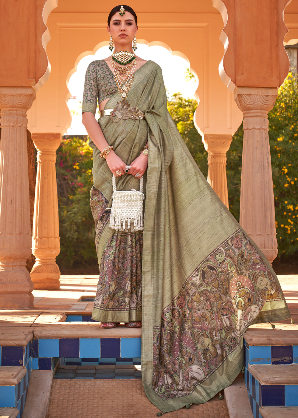 Avocado Green Handloom Soft Silk Saree