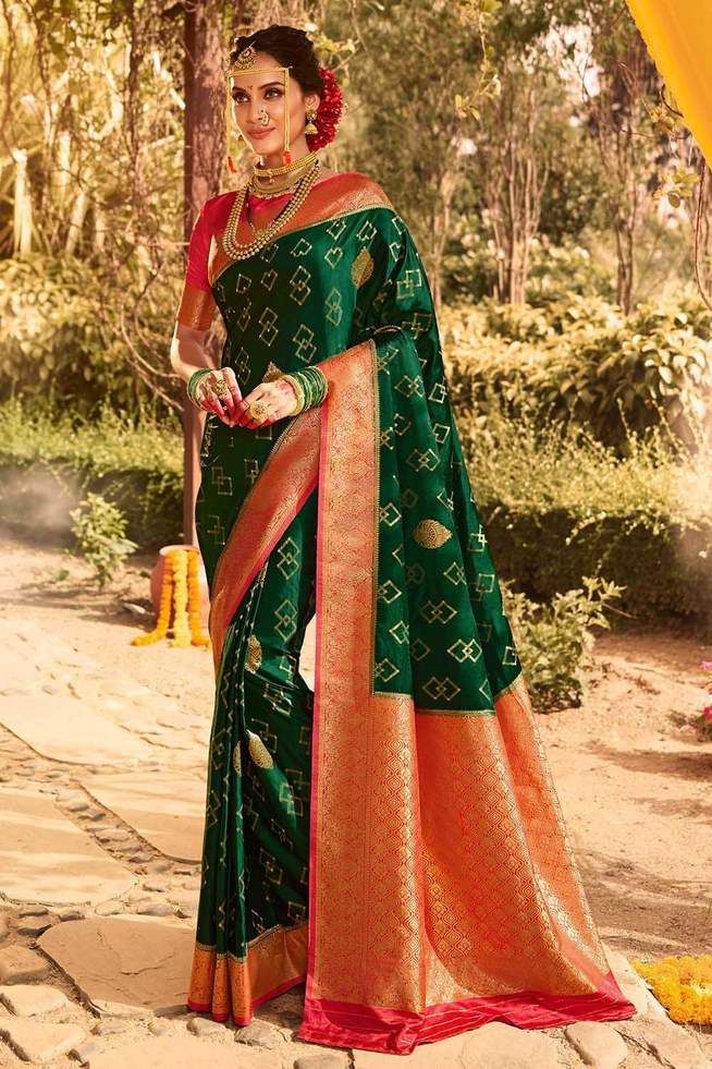 Bush Green Zari Woven Kanjivaram Saree