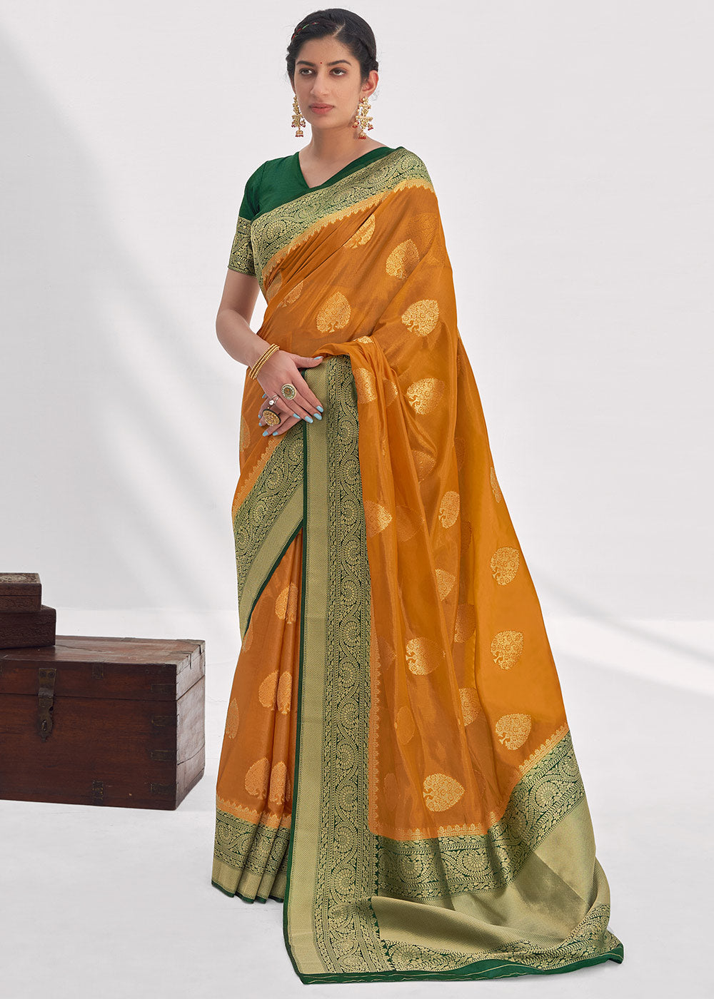 Brandy Punch Yellow Zari Woven Organza Silk Saree