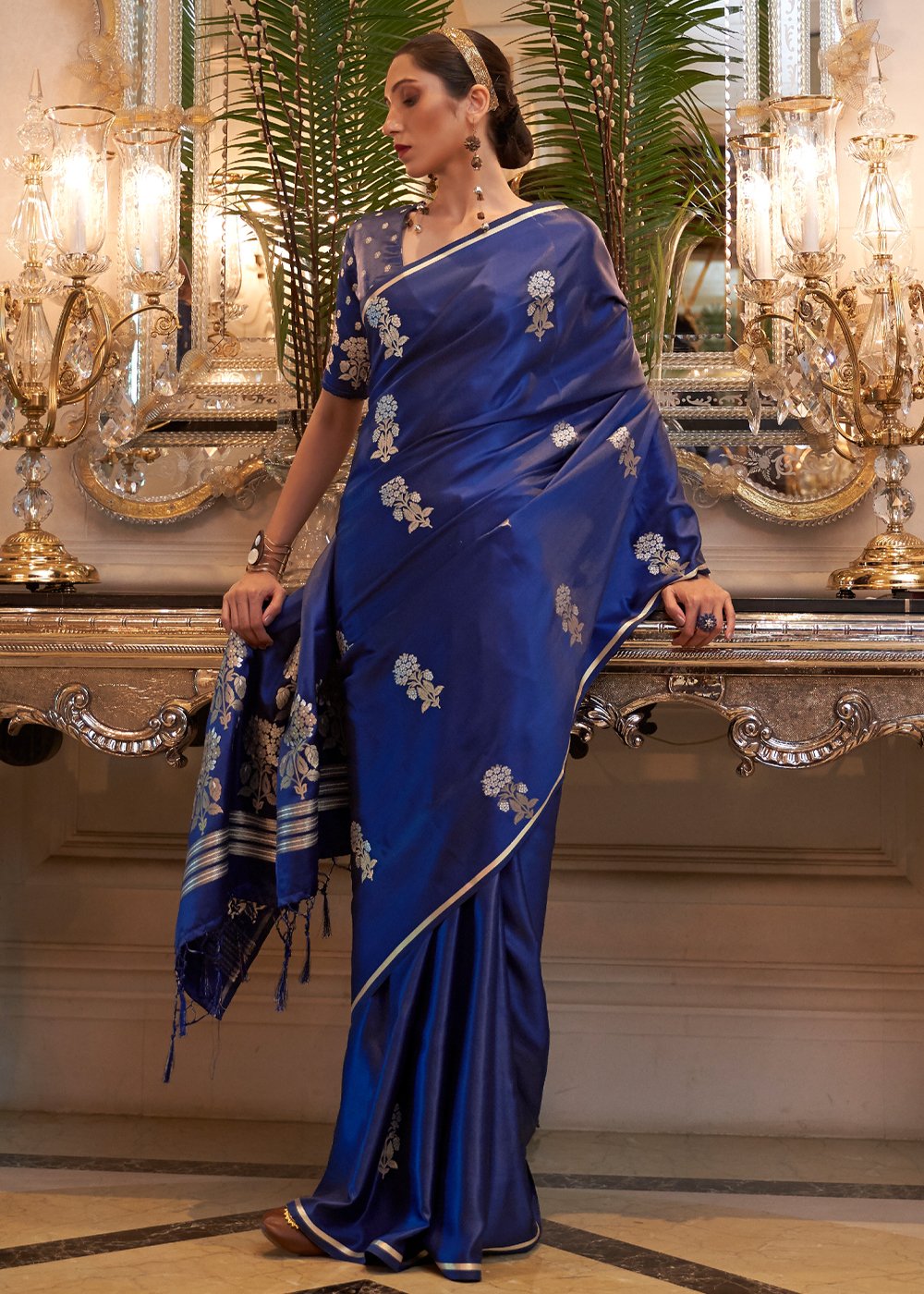 Cloud Burst Blue Zari Woven Banarasi Silk Saree