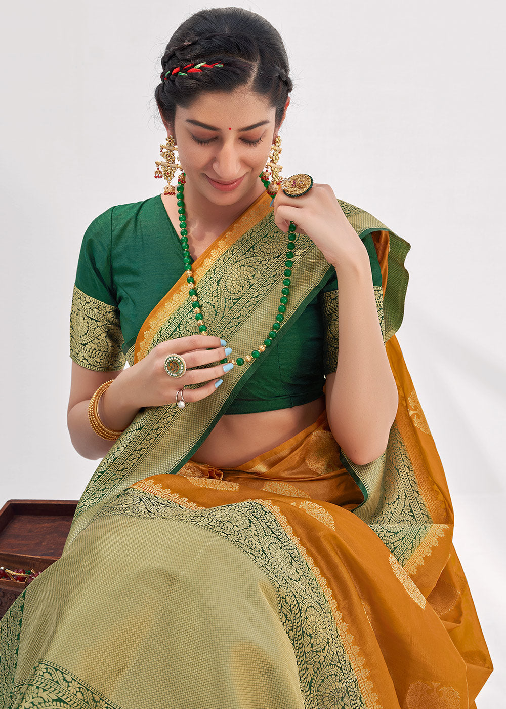 Brandy Punch Yellow Zari Woven Organza Silk Saree