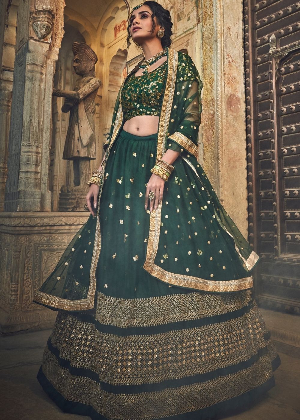 Tiber Green Soft Net Lehenga Choli