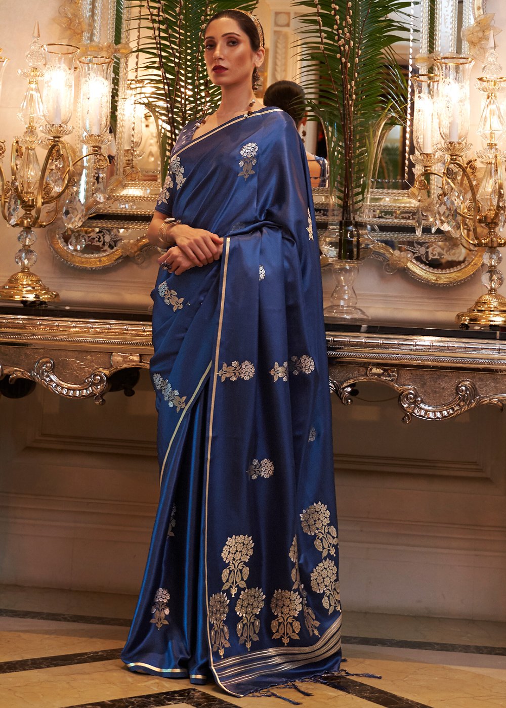 Cloud Burst Blue Zari Woven Banarasi Silk Saree