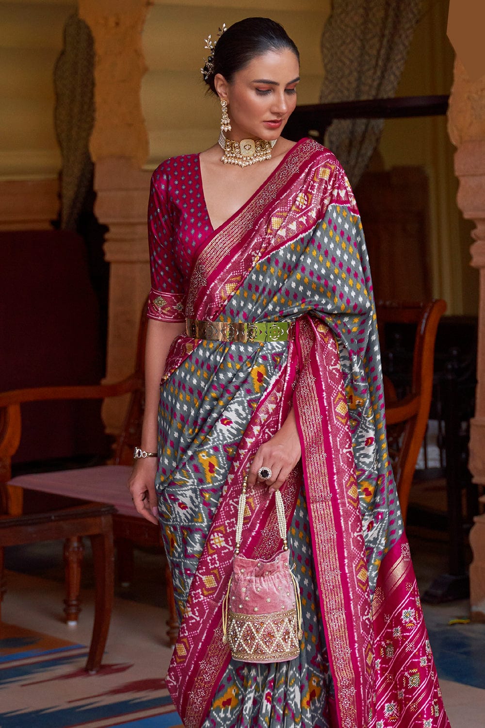 Rose Dust Multicolour Patola Saree