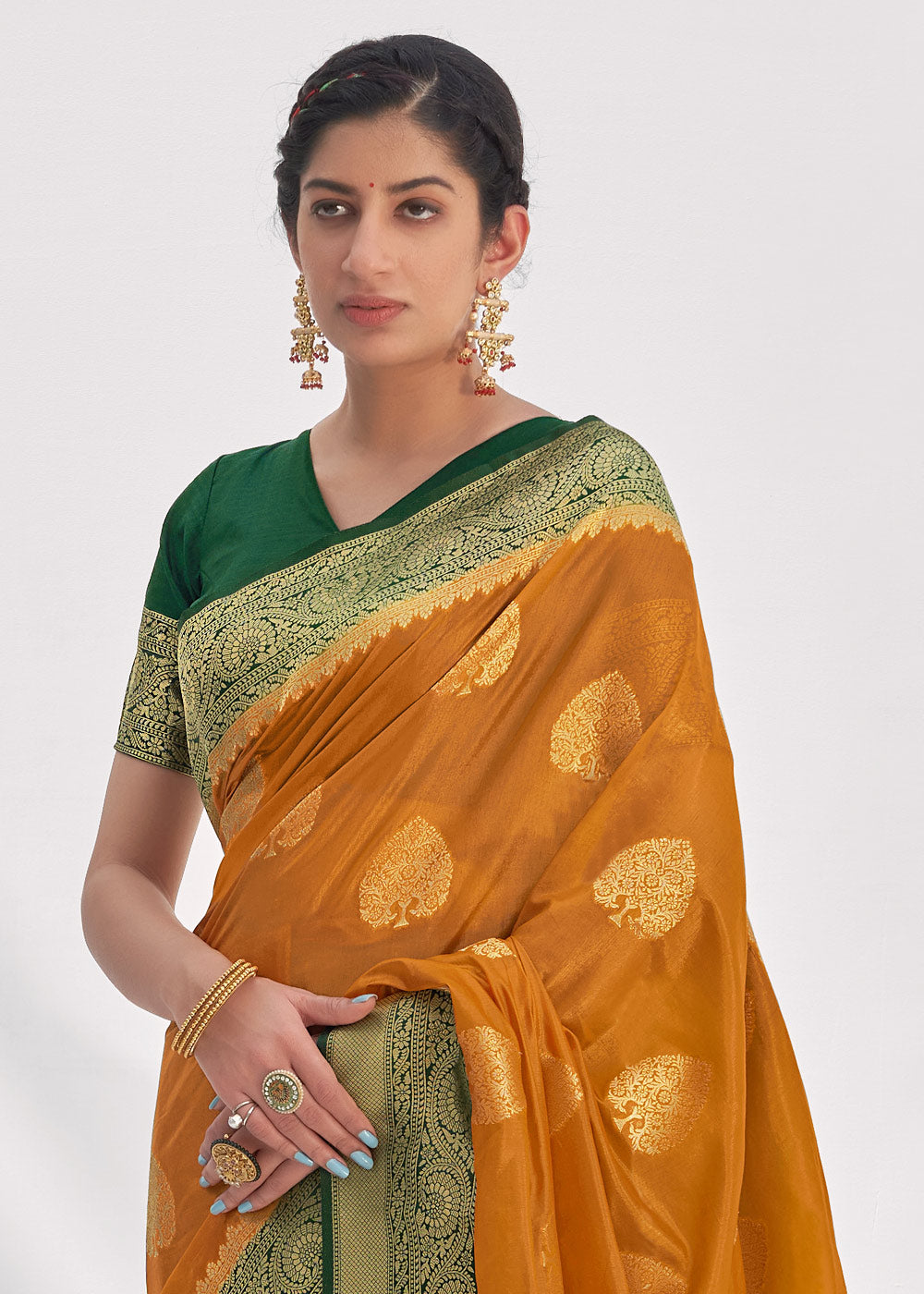 Brandy Punch Yellow Zari Woven Organza Silk Saree