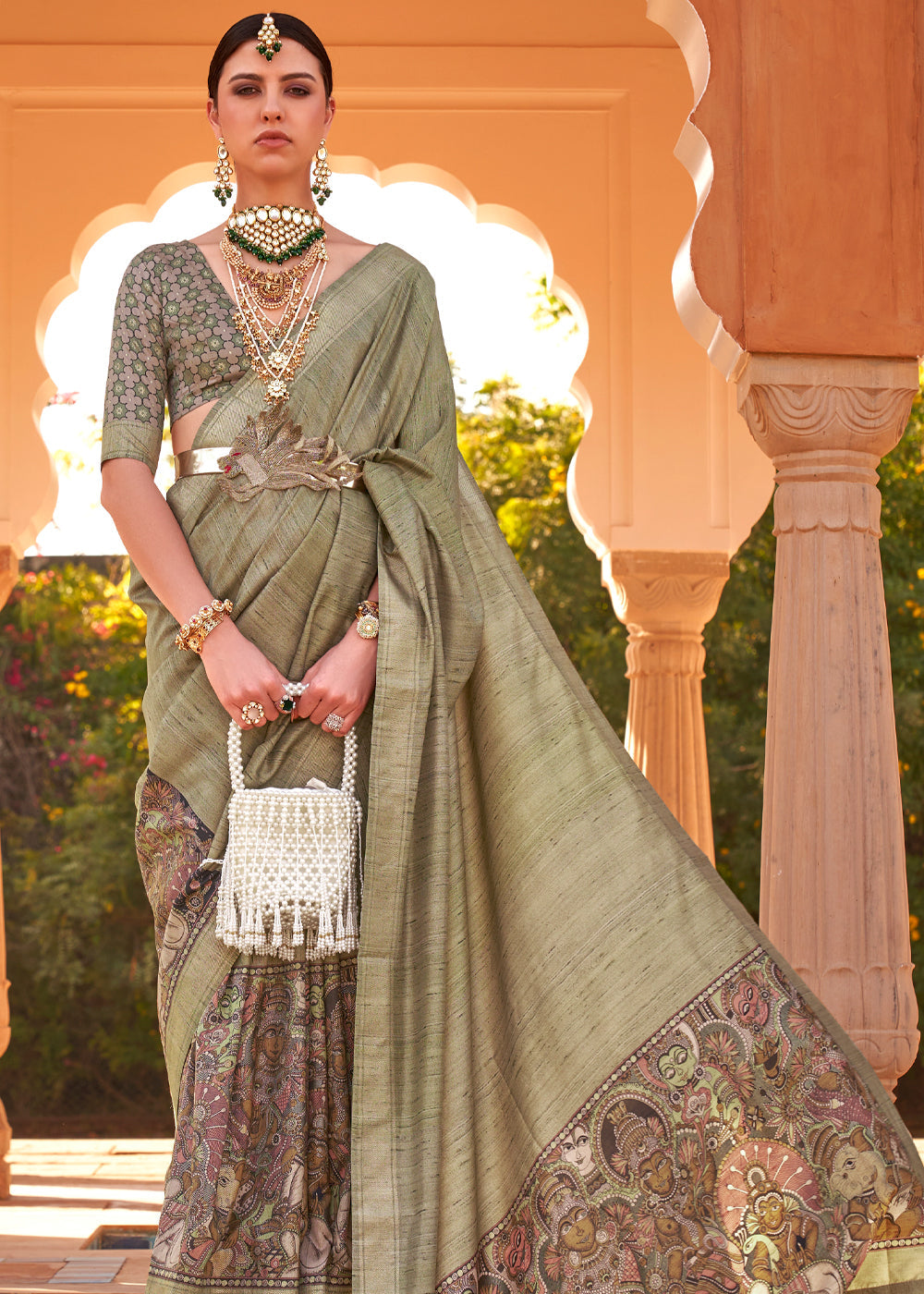 Avocado Green Handloom Soft Silk Saree