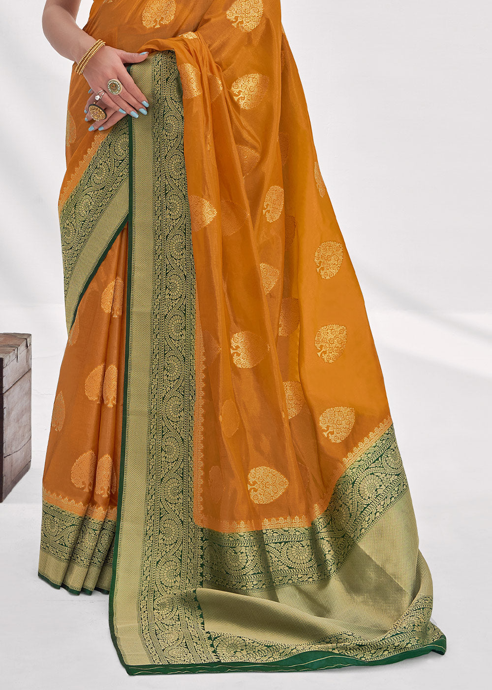 Brandy Punch Yellow Zari Woven Organza Silk Saree