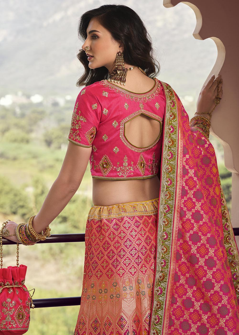 Jelly Bean Pink Banarasi Silk Lehenga Choli