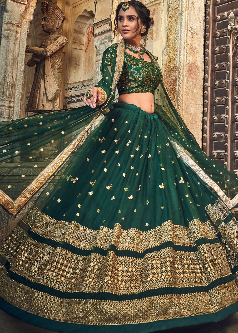 Tiber Green Soft Net Lehenga Choli