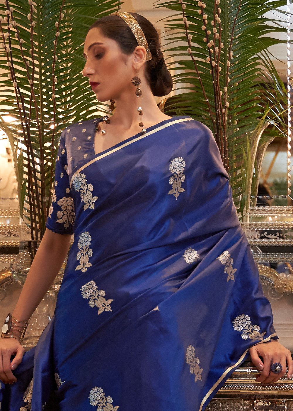 Cloud Burst Blue Zari Woven Banarasi Silk Saree