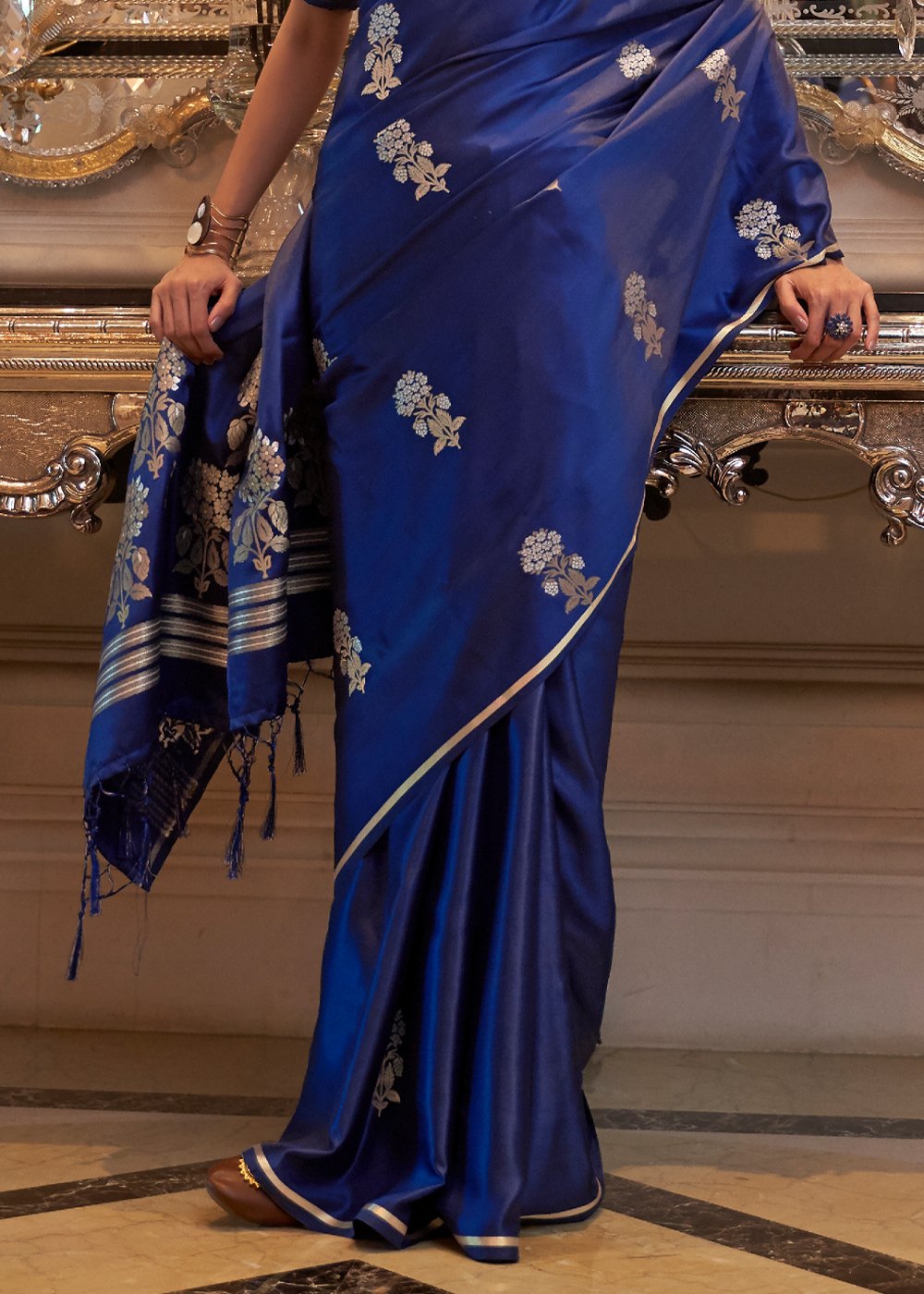 Cloud Burst Blue Zari Woven Banarasi Silk Saree