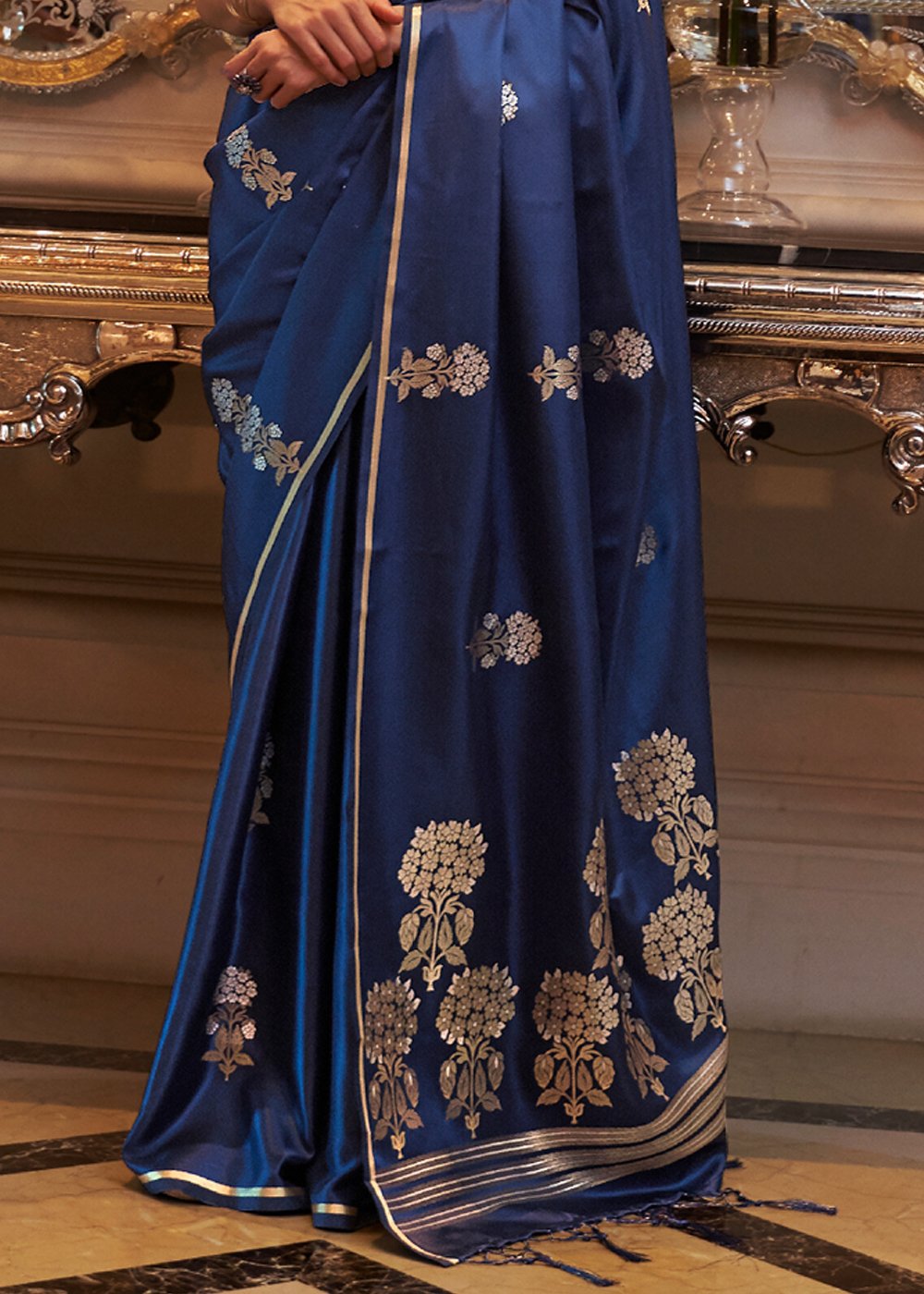 Cloud Burst Blue Zari Woven Banarasi Silk Saree