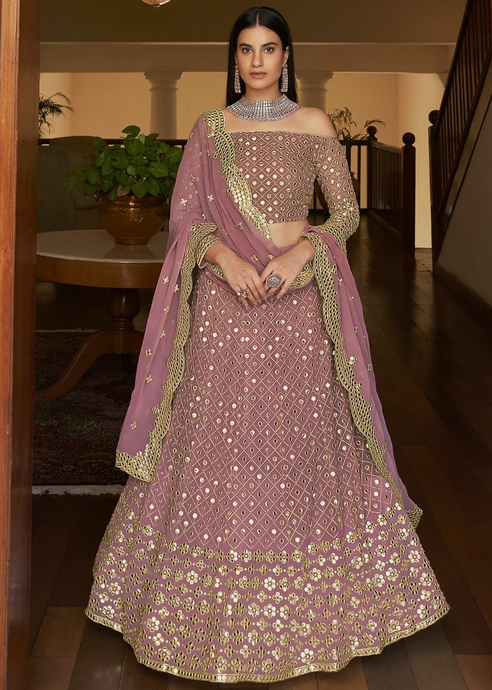 Copper Light Purple Georgette Lehenga Choli