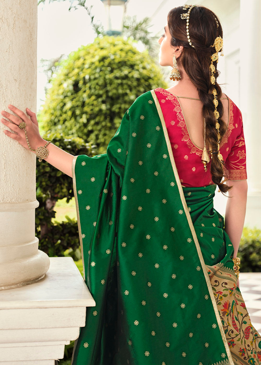 Koromiko Yellow and Green Banarasi Silk Lehenga Choli