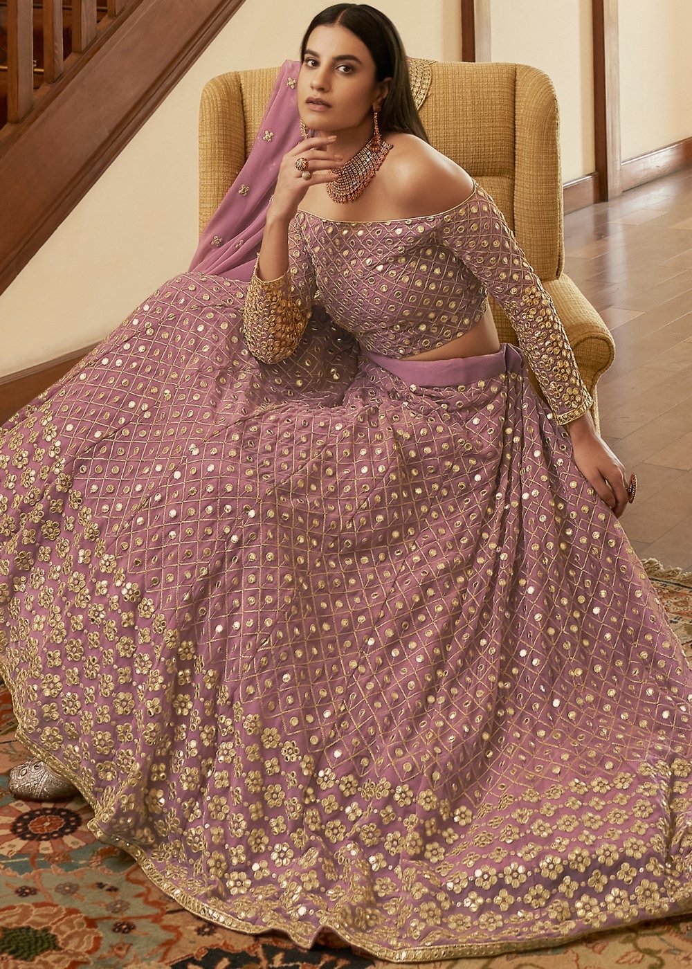 Copper Light Purple Georgette Lehenga Choli