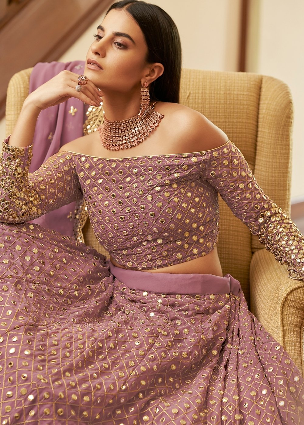 Copper Light Purple Georgette Lehenga Choli