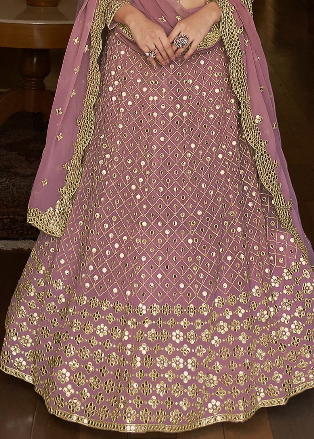 Copper Light Purple Georgette Lehenga Choli