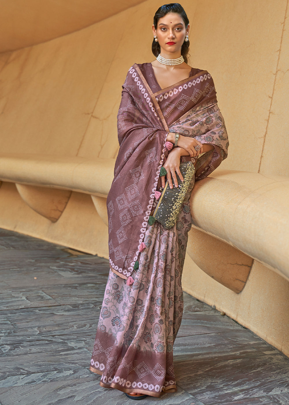 Pharlap Brown Floral Printed Cotton Saree