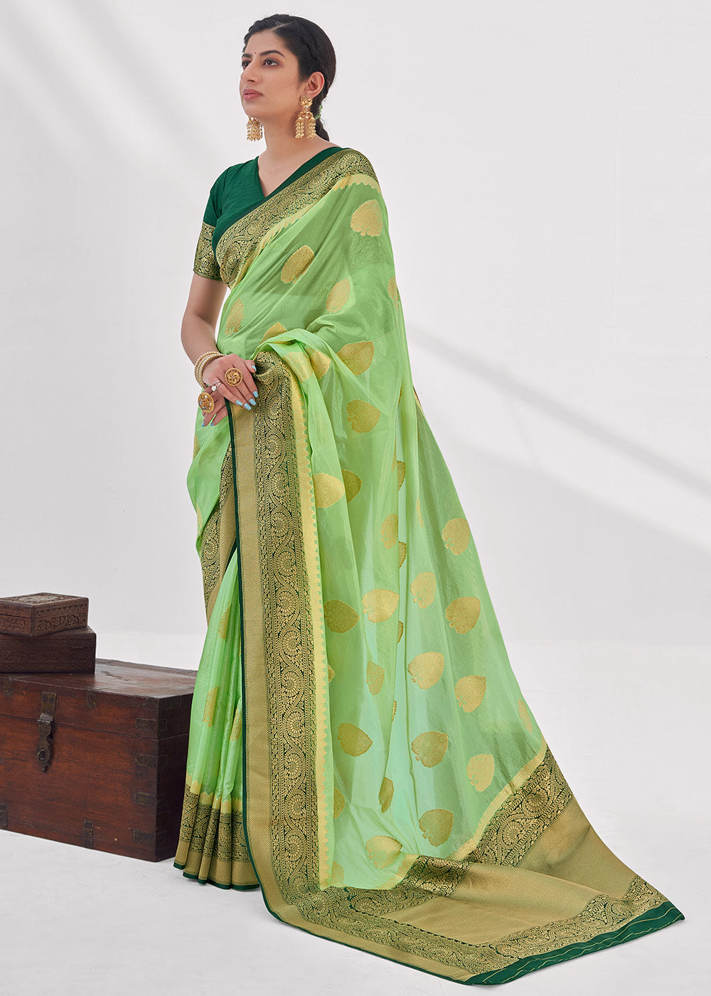 Chelsea Green Zari Woven Organza Silk Saree