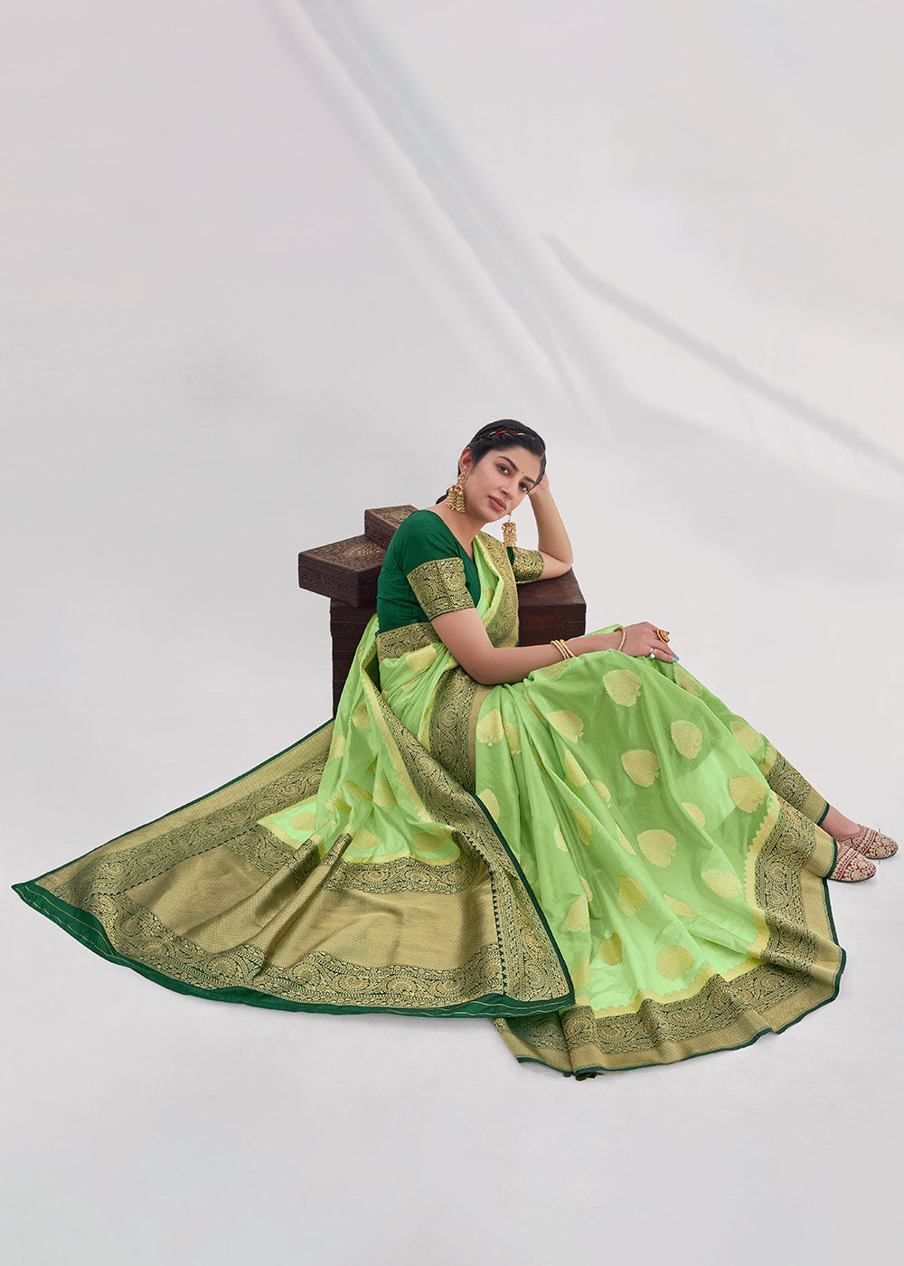 Chelsea Green Zari Woven Organza Silk Saree