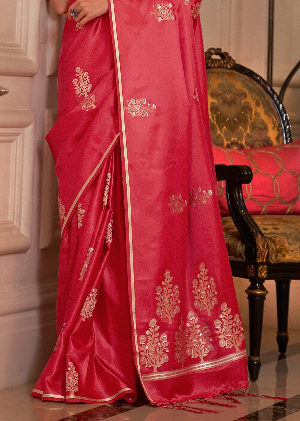 Flush Mahogany Red Zari Woven Banarasi Silk Saree