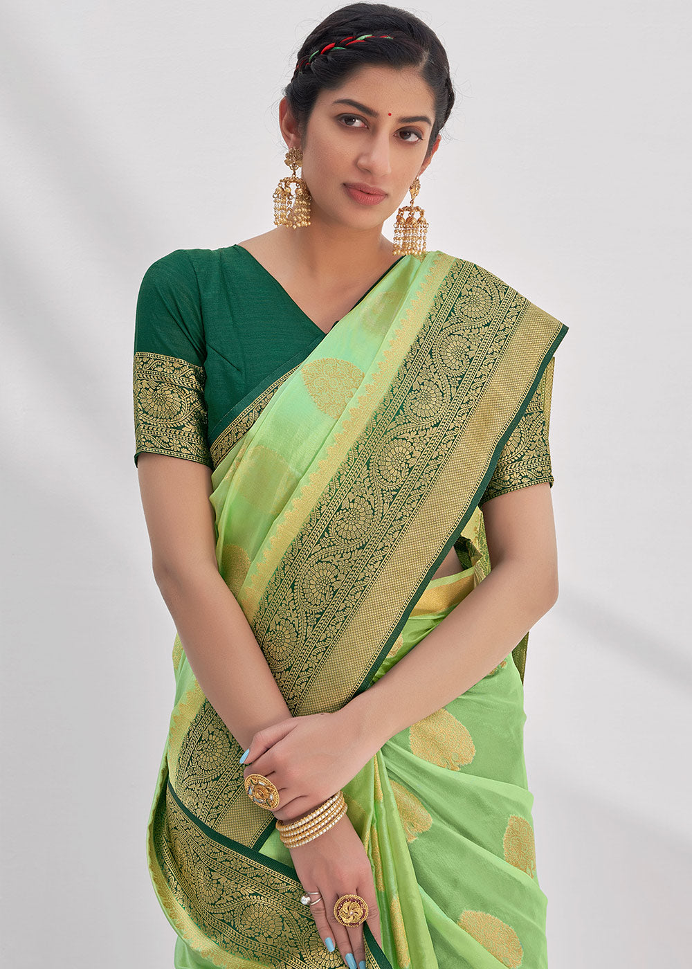 Chelsea Green Zari Woven Organza Silk Saree