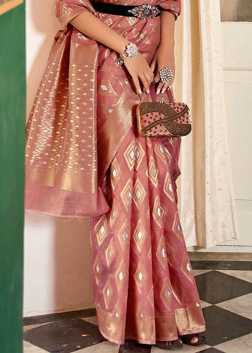 Wax Flower Pink Woven Banarasi Cotton Modal Silk Saree