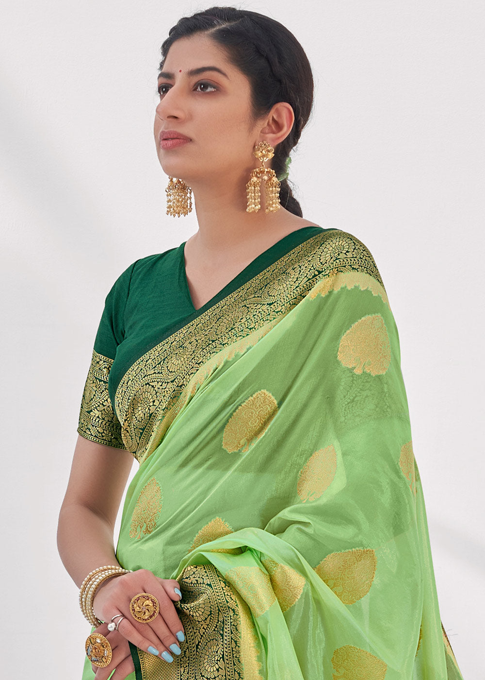 Chelsea Green Zari Woven Organza Silk Saree