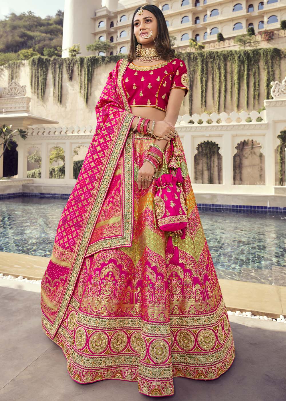 Geraldine Pink Banarasi Silk Lehenga Choli