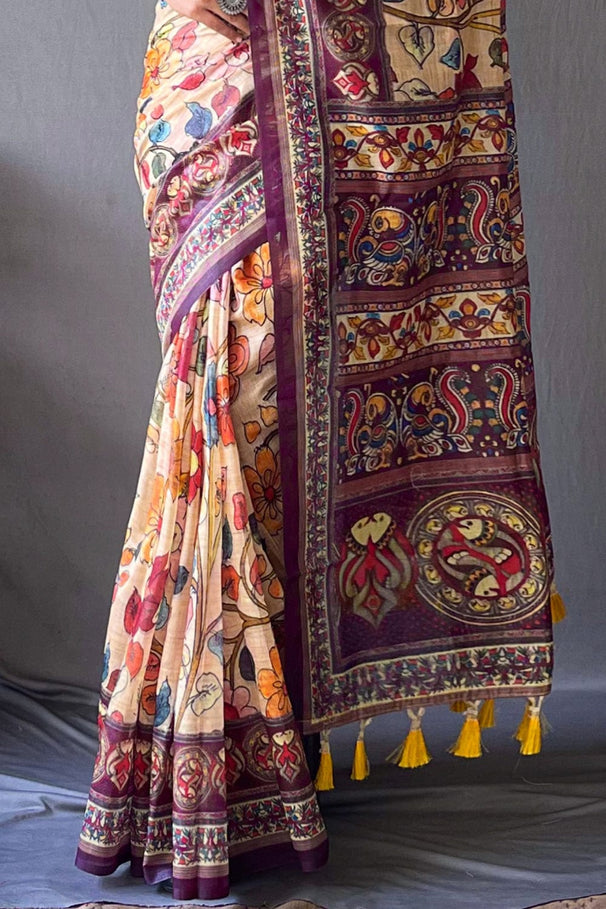 Calico Cream and Red Kalamkari Saree