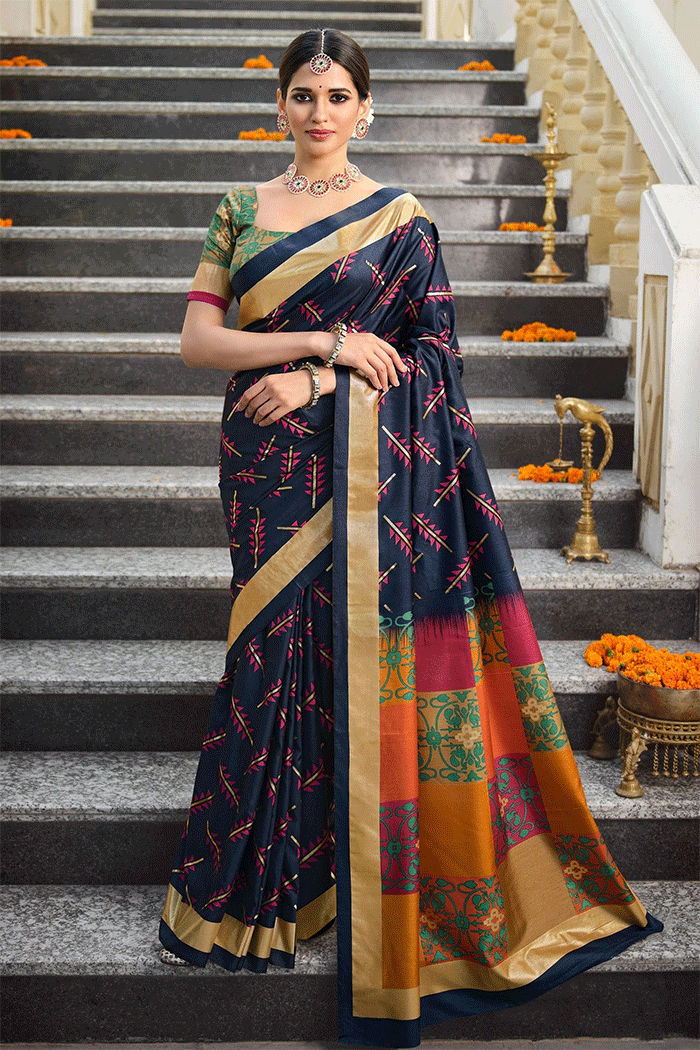 Baltic Blue Patola Silk Saree