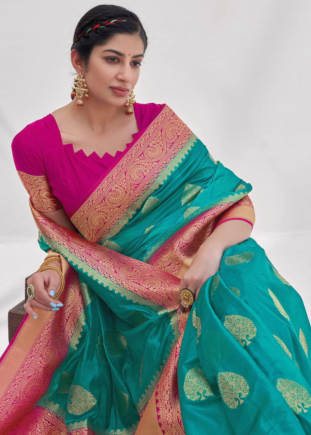 Paradiso Blue Zari Woven Organza Silk Saree