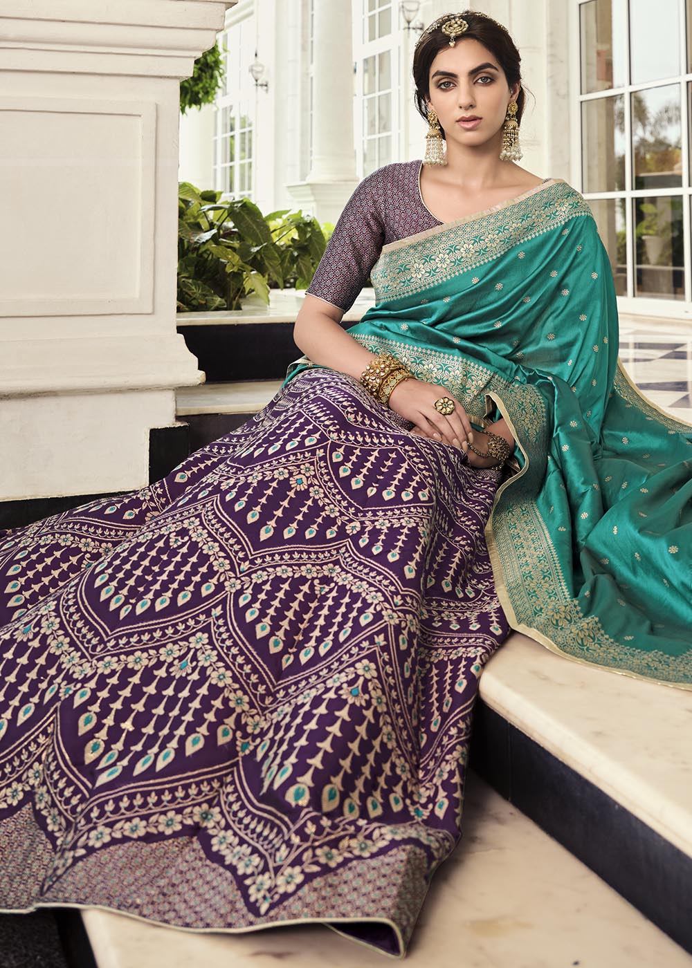 Falcon Purple and Green Banarasi Silk Lehenga Choli