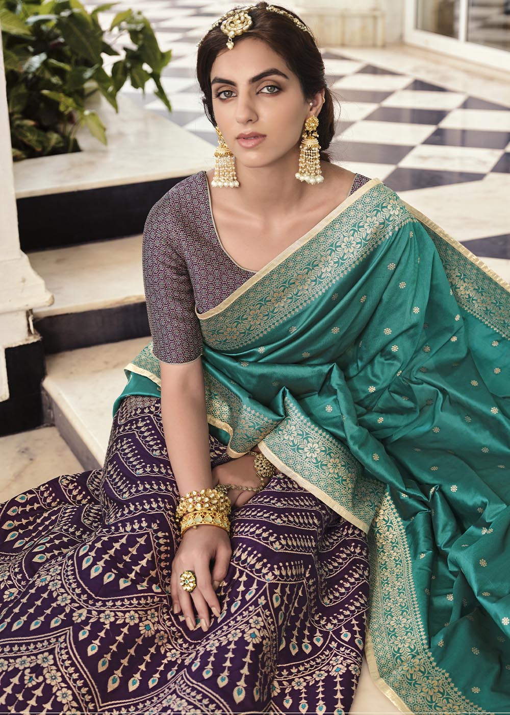 Falcon Purple and Green Banarasi Silk Lehenga Choli