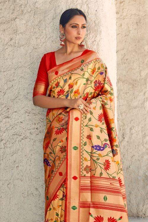 Golden Handloom Woven Paithani Saree