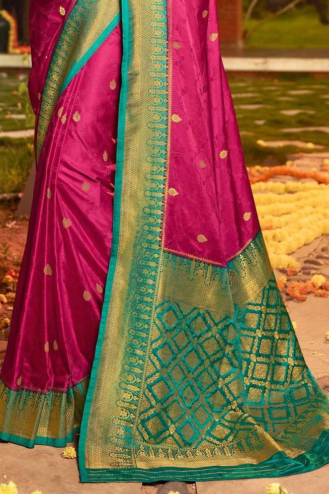 Cabaret Pink and Blue Zari Woven Kanjivaram Saree