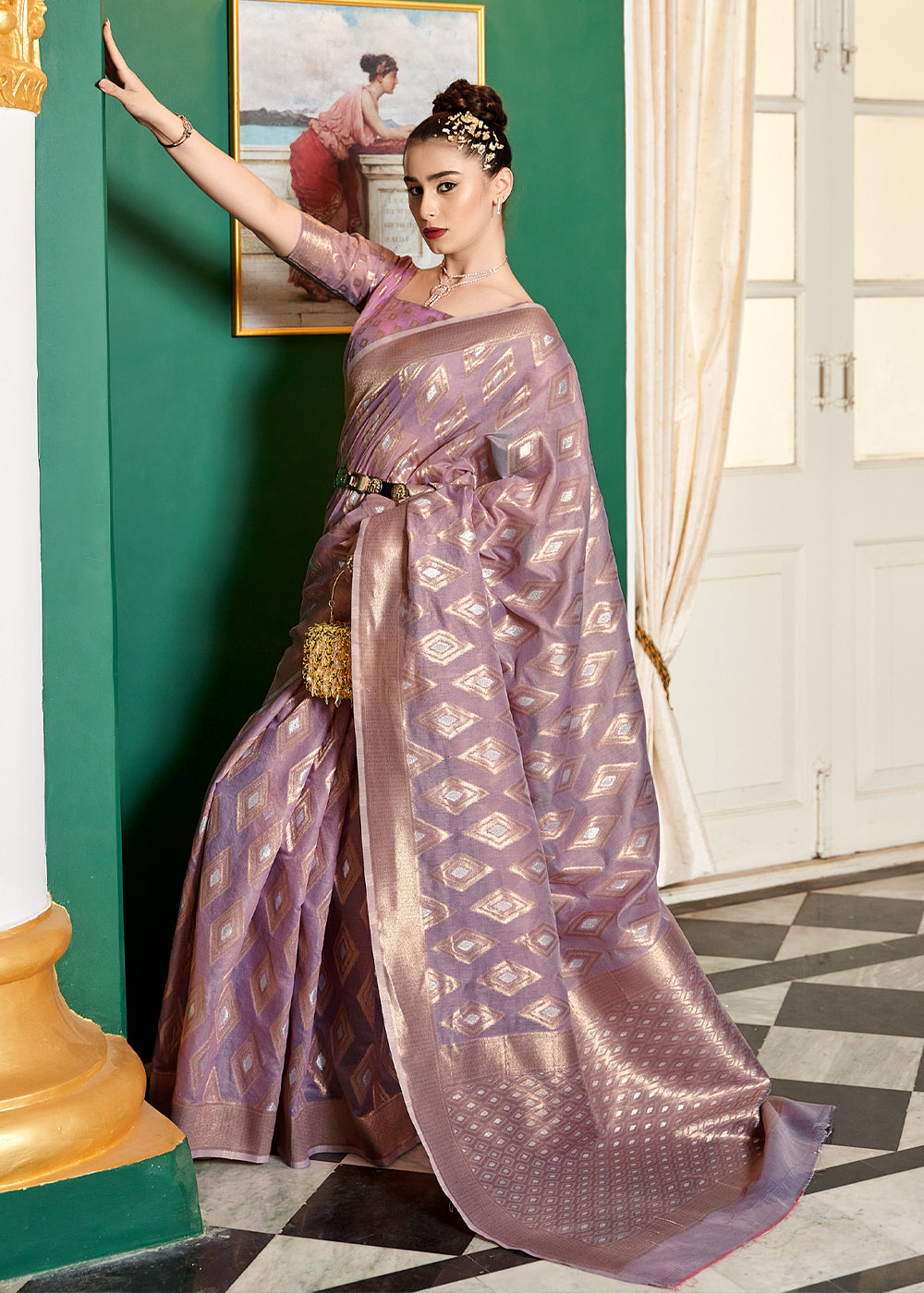 Blossom Purple Woven Banarasi Cotton Modal Silk Saree