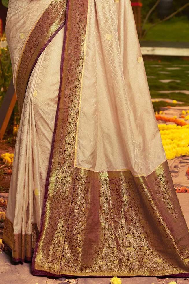 Calico Cream and Brown Zari Woven Kanjivaram Saree