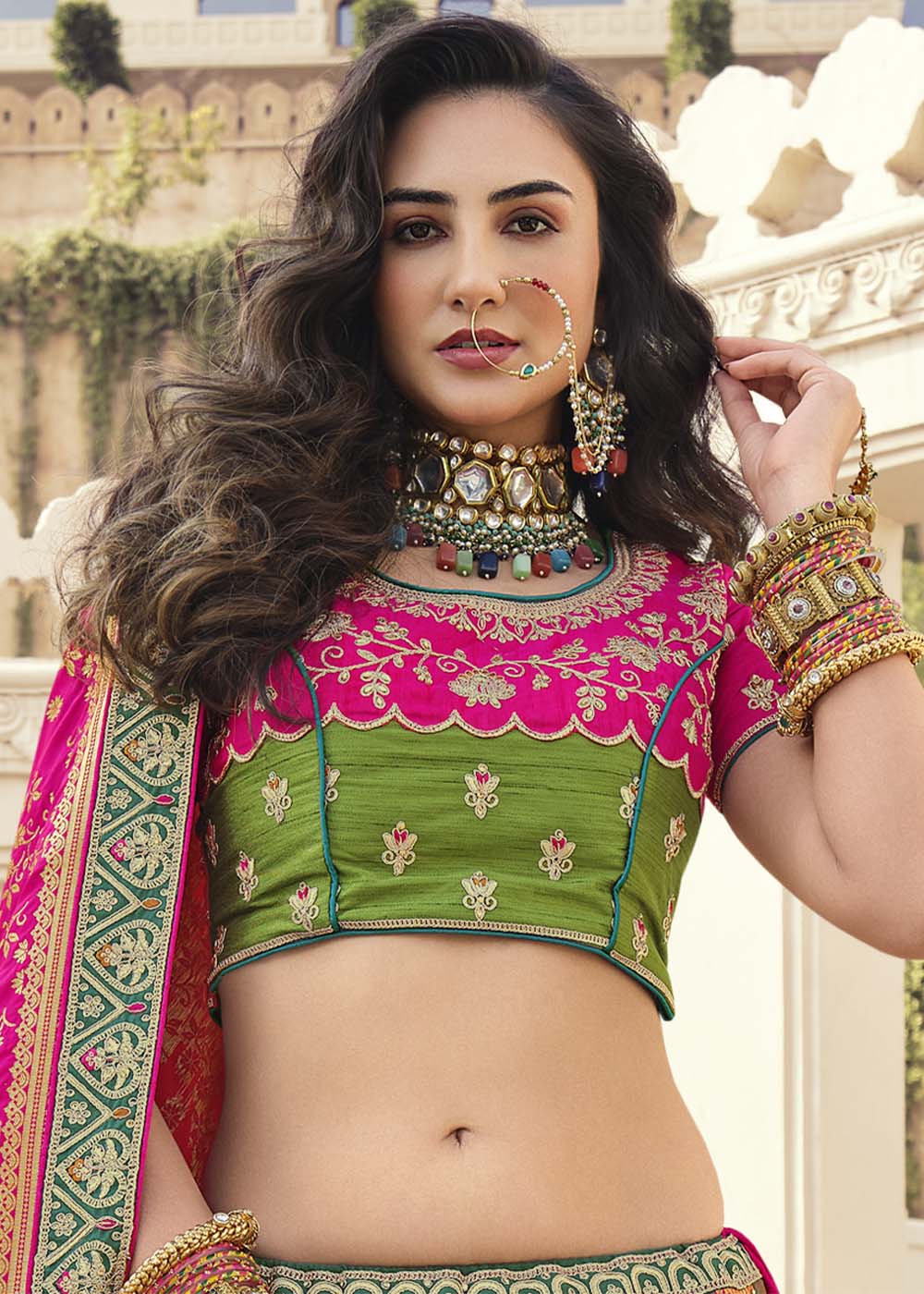 Multi Colour Banarasi Silk Lehenga Choli