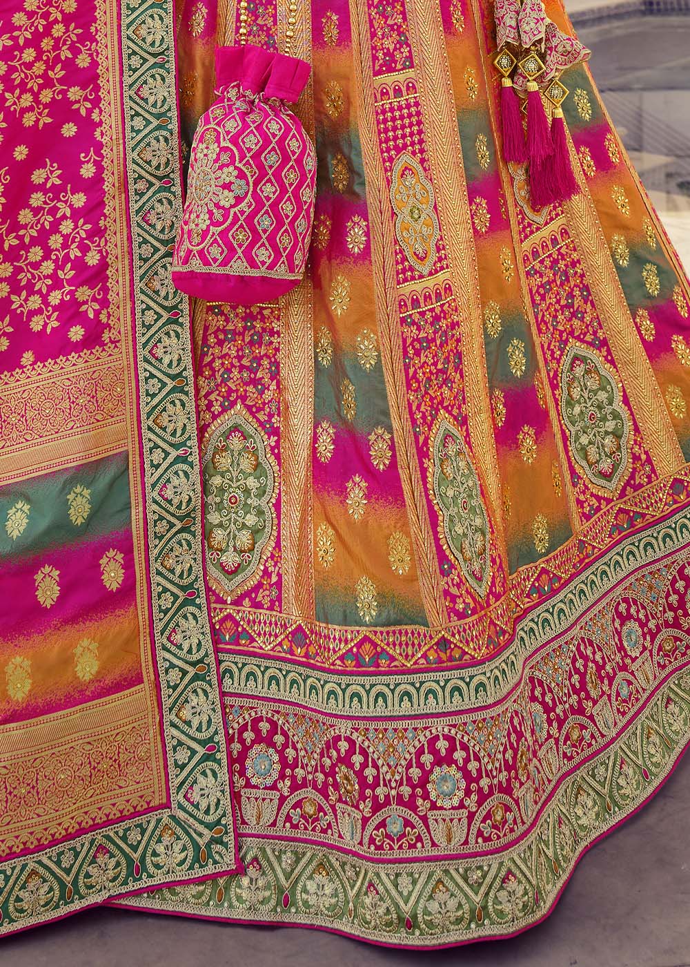 Multi Colour Banarasi Silk Lehenga Choli