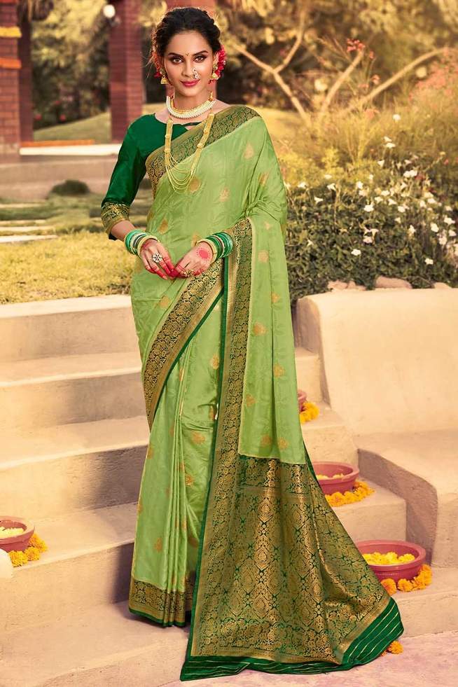 Olive Green Zari Woven Kanjivram Saree