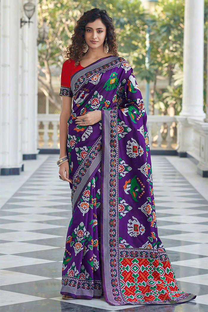 Grape Purple and Red Woven Patola Saree