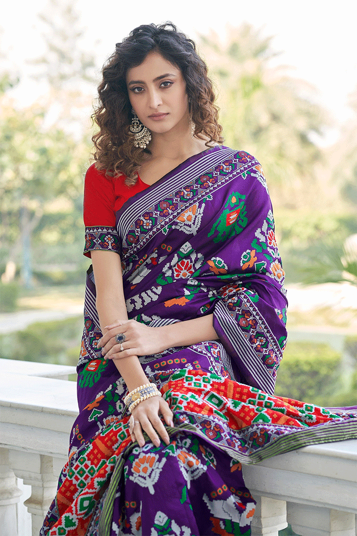 Grape Purple and Red Woven Patola Saree