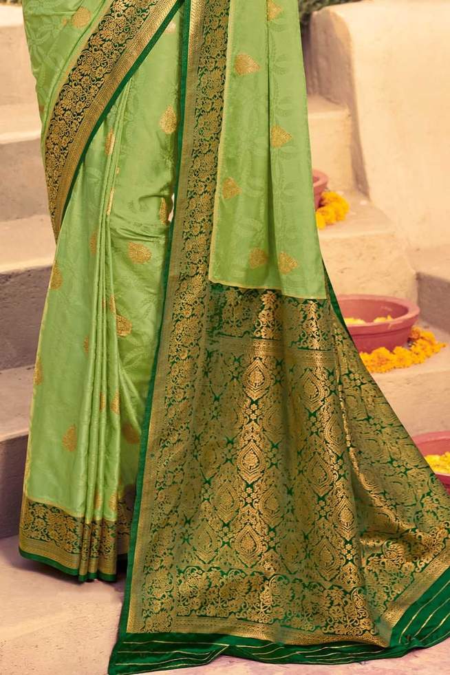 Olive Green Zari Woven Kanjivram Saree