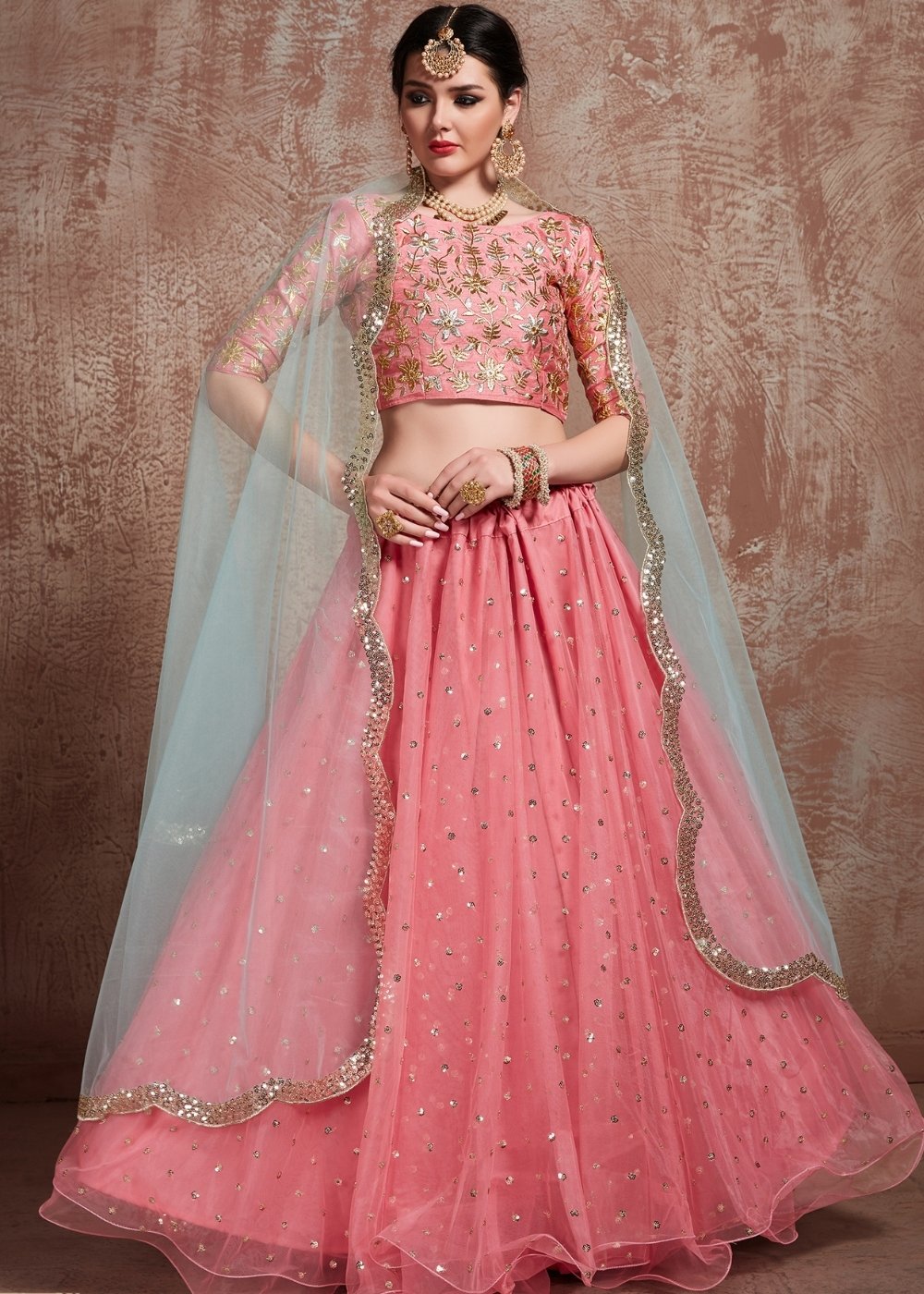 Mona Lisa Pink Designer Soft Net Lehenga Choli