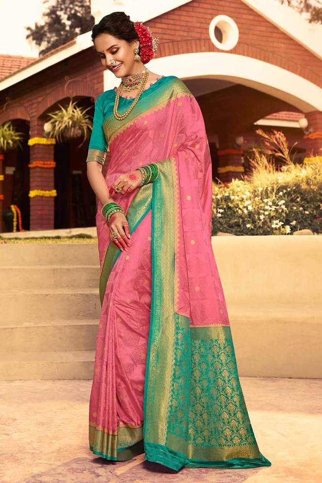 Froly Light Pink Zari Woven Kanjivaram Saree